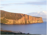 Looking across Rackwick Bay to the red cliffs